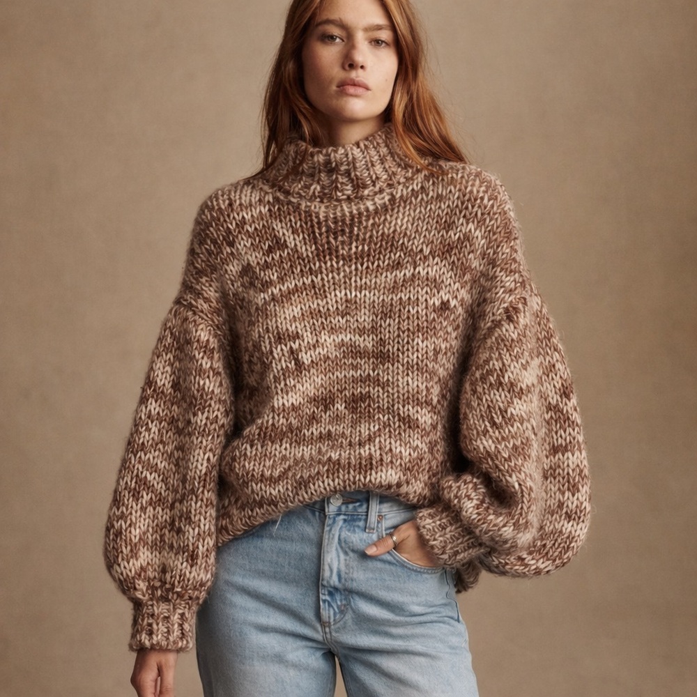 Chunky Marled Brown Turtleneck Sweater